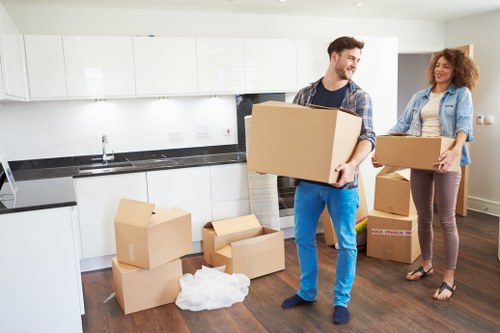Commercial moving team preparing office relocation in Highbury